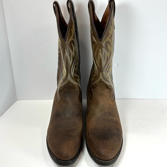 Laredo Boots Mens Brown Embroidered Leather Cowboy Western Outdoor Sz 9.5D #4212
